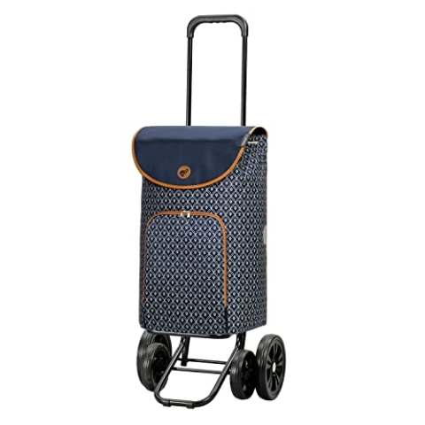 Andersen Shopper Quattro Stahl höhenverstellbar mit Rad Ø 15 und 20 cm und 47 Liter Tasche Famke mit Kühlfach blau
