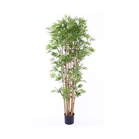 Künstlicher Bambusbaum 180cm hoch mit echten Bambusrohren und 2400 textilen Blättern - Kunstbaum Bambusstrauch mit Naturstämmen im Topf