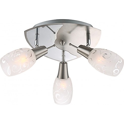 Zeitlose Deckenleuchte nickel matt, chrom opal satiniert mit Muster - Globo FLORITA 54984-3