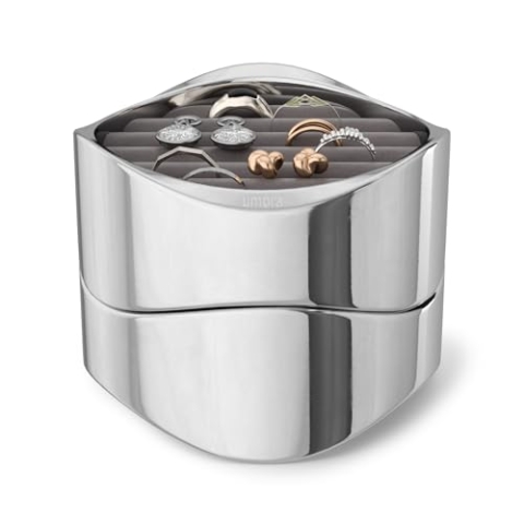 Umbra Wavy Schmuck Organizer – Stapelbare Schmuckdose zur Aufbewahrung und Ablage von Ringen, Ohrringen, Ketten, Uhren, Armbändern und Accessoires, Metall, Chrom, 10x11x8 cm