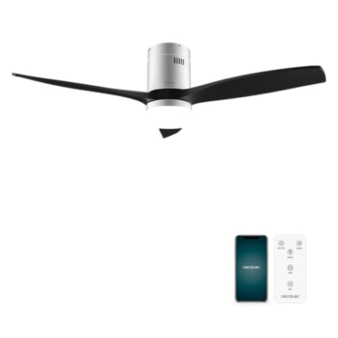 Cecotec - Deckenventilatoren mit Licht EnergySilence Aero 5600 Aqua Black&White Connected, 132 cm, 40 W, LED 20W Licht, 3 Flügel, 6 Geschwindigkeiten, Timer, Winter/Sommer Modus, Wi-Fi, Schwarzweiß