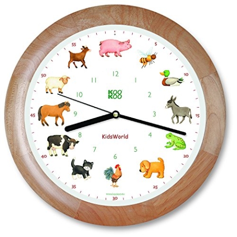 KOOKOO KidsWorld Holz, Bauernhofuhr mit 12 echten Tierstimmen vom Land