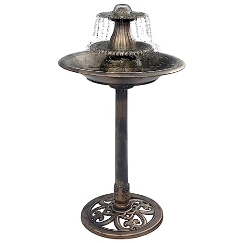vidaXL Vogelbad mit Springbrunnen Vogeltränke Wasserschale Vogel Tränke Bad Gartenbrunnen Gartendeko Zierbrunnen Brunnen Bronzen 50x91cm Kunststoff