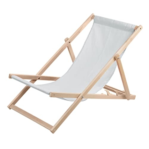 WOODOK Liegestuhl aus Buchholz Strandstuhl Sonnenliege Gartenliege für Strand, Garten, Balkon und Terrasse Liege Klappbar (Hellgrau)