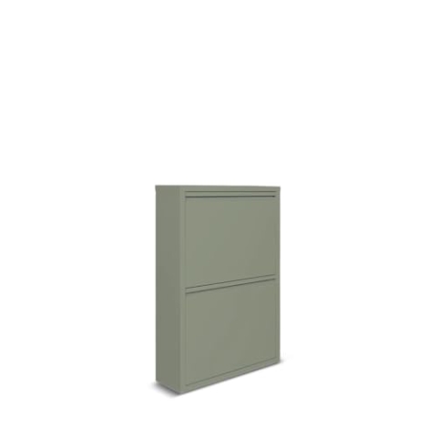 WDMT Metall-Schuhschrank 2-Türen - 50 x 15 x 71,5 cm - Platzsparendes und Stilvolles Schuhregal - Moderne Schuhschränke - Schuhaufbewahrung - Grün