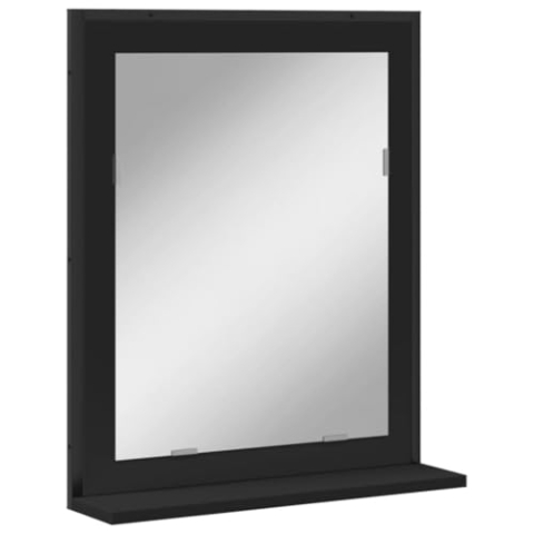vidaXL Badspiegel, Badezimmerspiegel mit Ablage, Wandspiegel Hängespiegel für Badezimmer, Spiegel Kosmetikspiegel, Schwarz Holzwerkstoff