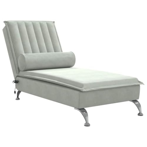 vidaXL Massage Chaiselongue mit Nackenrolle, Liegesessel mit Sperrholzlatten Metallbeine, Relaxliege für Wohnzimmer, Liegestuhl, Hellgrau Samt