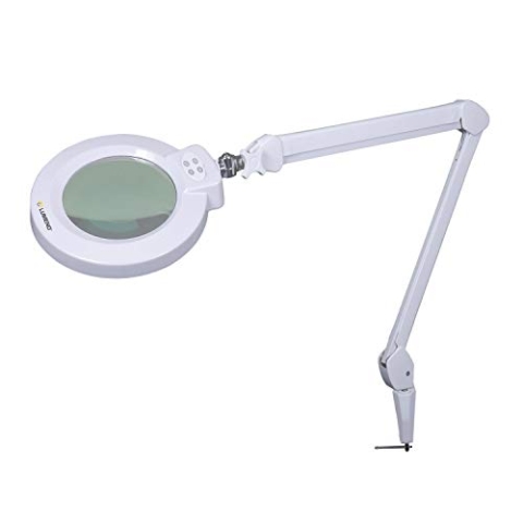 Lumeno 8243PRO LED Lupenleuchte mit großer 177 mm Echtglaslinse, dimmbar mit Segementschaltung und robustem Metallgehäuse ideal als Lesehilfe für Handarbeit, Praxis Fußpflege, 3 Dioptrien