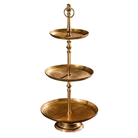 Riess Ambiente Elegante Etagere ORIENT 65cm gold Hammerschlag Design mit drei Etagen Servierständer Obstschale 3 Ablagefächer