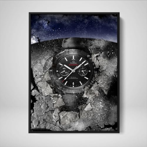 DEVICI Gerahmte Wandbilder – Omega Speedmaster Dark Side Of The Moon – Gerahmte Wandbilder Wohnzimmer, Büro, Bilder Leinwand, Poster & Kunstdrucke, Gerahmte Wanddekoration Wohnzimmer