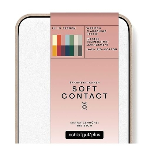 schlafgut Soft Contact Spannbettlaken bis 200x200cm, Full-White aus 100% Biobaumwolle wärmend
