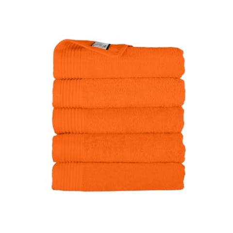 THE ONE TOWELLING Classic Handtücher - 70 x 140 cm - 5 Stück - Sparpackung - Hohe Feuchtigkeitsaufnahme - 100% gekämmte Baumwolle - Schnell trocknend - Handtuchset - Badetuch - Orange