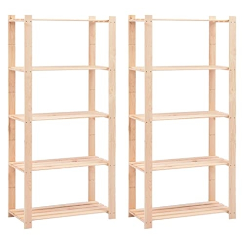 vidaXL 2x Kiefernholz Massiv Lagerregal 5 Böden Standregal Bücherregal Haushaltsregal Küchenregal Kellerregal Büroregal Holzregal 80x38x170cm 250kg