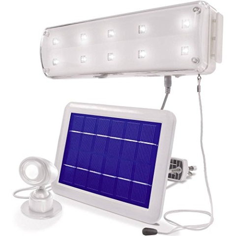 esotec Solar Lichtsystem mit PIR Innenraum Wandleuchte, Lichtsystem, Akku, Bewegungsmelder, Solarmodul, LED Wandlampe, Strahler, weiß, IP20, 102091