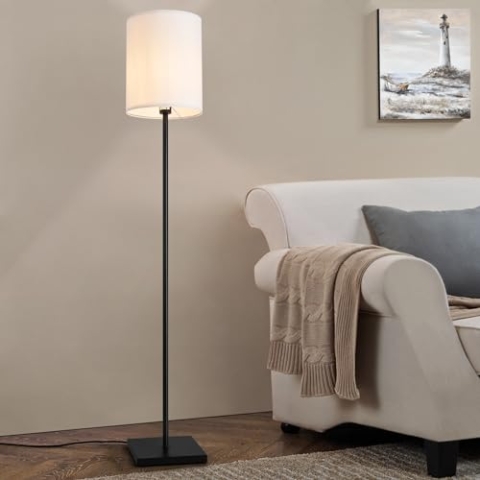 lux.pro Stehlampe Solna Wohnzimmerlampe Stehleuchte mit Lampenschirm aus Textil Weiß Standleuchte E27 Lampe stehend 158 cm hoch Metallgestell