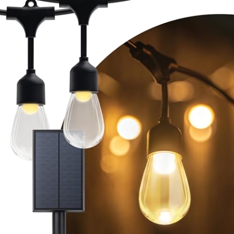 Brendz Solarlichterkette Außen Wetterfest, 14,5m, 15 Lampen, IP55, Unzerbrechlich, 2500K Warmweiß, Lichterkette Außen Solar, Djerba