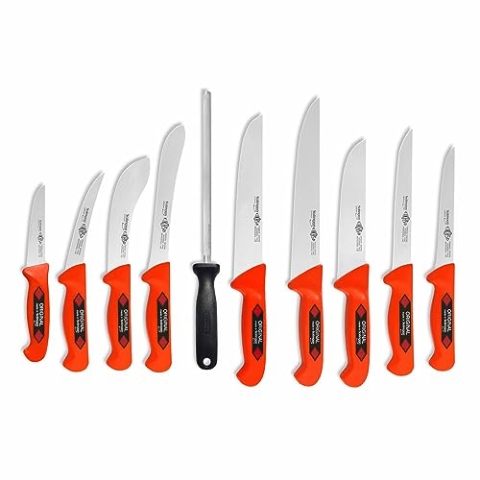 EIKASO Solingen 10 Teilig Eikaso Solingen Schlachtermesser Profi Metzgereiausstattung 7595 (Rot) aus Molybdänstahl 1.4116 für Profis und Privat