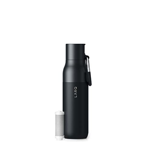 LARQ Filtered Flip Top 500ml – Edelstahl Wasserfilter Flasche mit Strohhalm | Nano Zero Filtertechnologie | Langlebiger Filter | Doppelwandig | BPA-frei, Obsidian Black