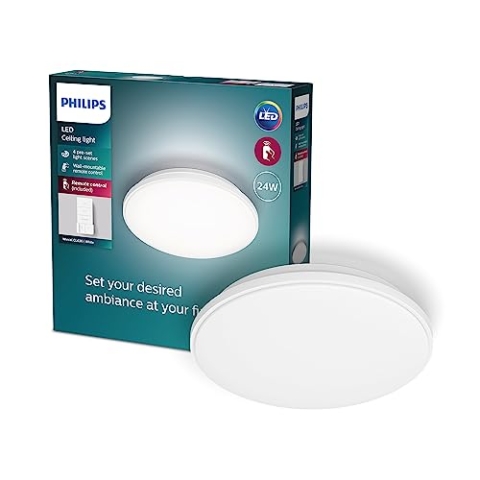 Philips Wincel All-in-One Deckenleuchte inkl. Fernbedienung (24 W), dimmbare LED Leuchte mit allen Weißtönen, Lichtsteuerung flexibel ohne Verkabelung