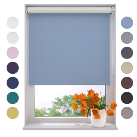 Radeco® Verdunkelungsrollo 60 x 190 cm Babyblau, Größen von 40 bis 240 Breite, ohne Bohren möglich, Rollo wandmontage, Rollo 60 cm breit, Fenster rollos für innen, rollos für Fenster