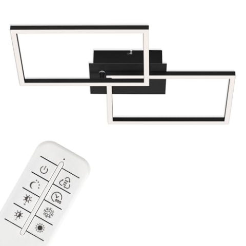 BRILONER - LED Deckenlampe mit Fernbedienung, dimmbar, einstellbar von warmweiß bis neutralweiß, Lampe, LED Deckenleuchte, Wohnzimmerlampe, Schlafzimmerlampe, Küchenlampe, 50x38,8x7,8 cm, Schwarz