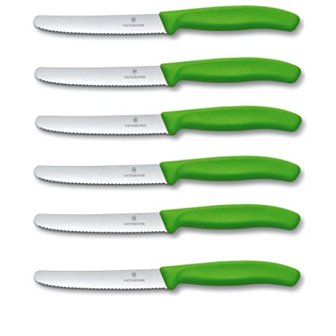 Victorinox 6 Stück Tafelmesser - Tomatenmesser Swiss Classic mit Wellenschliff rostfrei - Swiss Made - Grün