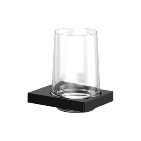 KEUCO Zahnputzbecher-Halter schwarz-matt und Kristallglas klar, Glas mit Halter für Badezimmer, Zahnbürstenhalter, Wandmontage, Edition 11