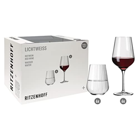 RITZENHOFF 6111009 Rotwein- und Wasserglas Set - Serie Sternschliff 12 Stück für 500 ml, stilvoll Made in Germany, Transparent