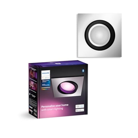Philips Hue White & Color Ambiance Centura eckige Einbauspots 1er Pack (1.050 lm), dimmbare Deckenlampen mit 16 Mio. Farben, smarte Lichtsteuerung über Sprache und App, aluminium, neue Generation