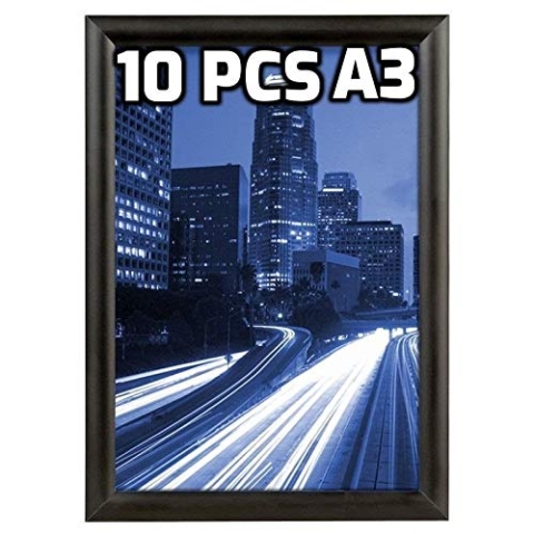Displaysign 10 Stück Bilderrahmen A3 für Fotos, faltbar, Clipser Klickklappe aus Aluminium, Schwarz