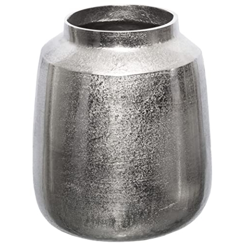Brandsseller Dekovase Höhe 26,5 cm Durchmesser Ø 21 cm aus Aluminium RAW Optik Blumenvase Tischvase Silbern