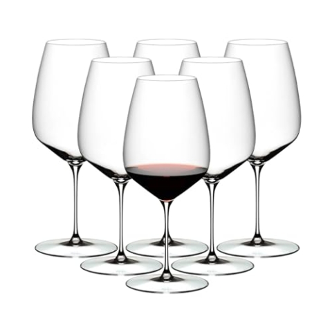 RIEDEL Veloce Cabernet/Merlot Weinglas 6er Set, 829 ml, Rotweingläser für komplexe Weine, Kristallglas