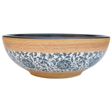 vidaXL Aufsatzwaschbecken, Rund Waschbecken mit Muster, Handgefertigt Waschtisch Waschschale für Badezimmer, Handwaschbecken Spülbecken, Mehrfarbig Ø41x14 cm Keramik