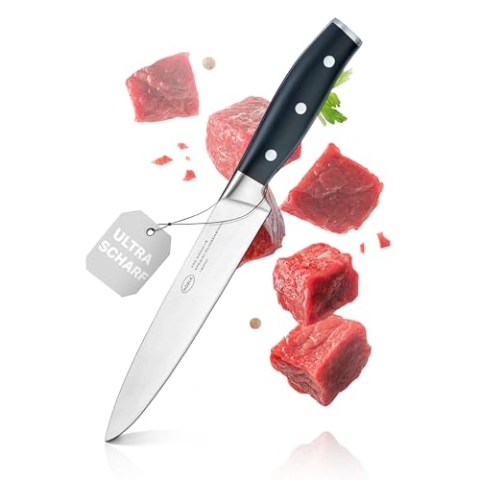 RÖSLE Fleischmesser Tradition 18 cm - Hochwertiges und scharfes Küchenmesser zum Schneiden von Fleisch und Tranchieren von Filets, ein scharfes Kochmesser mit ergonomischem Griff und Fingerschutz