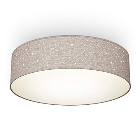 B.K.Licht - Deckenlampe, Lampenschirm mit Sterneneffekt, Lampenschirm aus Stoff, E27 Fassung, max. 40 Watt, Deckenleuchte, Lampe, Wohnzimmerlampe, Schlafzimmerlampe, Küchenlampe, 38x10 cm, Taupe
