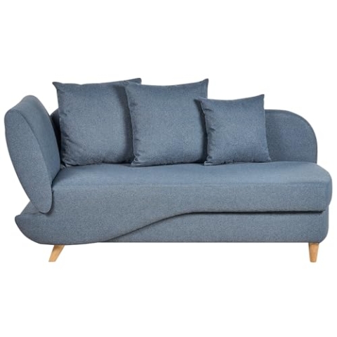 Chaiselongue Leinenoptik blau linksseitig mit Stauraum Kissen modern Meri II