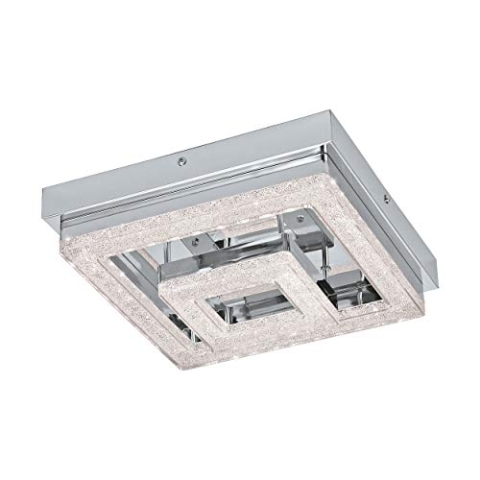 EGLO LED Deckenleuchte Fradelo, 2 flammige Deckenlampe, Wohnzimmerlampe aus Metall und Kunststoff in Chrom, Kristall in Klar, Schlafzimmerlampe eckig, LEDs warmweiß, L x B 26 cm