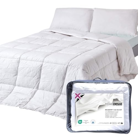 Homescapes Sommerdecke Seide 260x220 cm, Bettdecke Maulbeerseide mit 250 GSM Füllung aus Seide & Funktionsfaser, leichte Bettdecke mit Baumwollbezug, Wärmeklasse 2, Oeko-TEX Standard 100