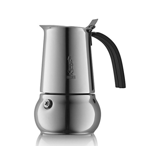 Bialetti Kitty Kaffeekocher mit Induktionboden, Edelstahl, Silber, 10 Tassen