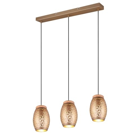 Reality Leuchten Pendelleuchte Bidar R31573065, Metall Coffee/Goldfarbig, Holz naturbelassen, exkl. 3x E27