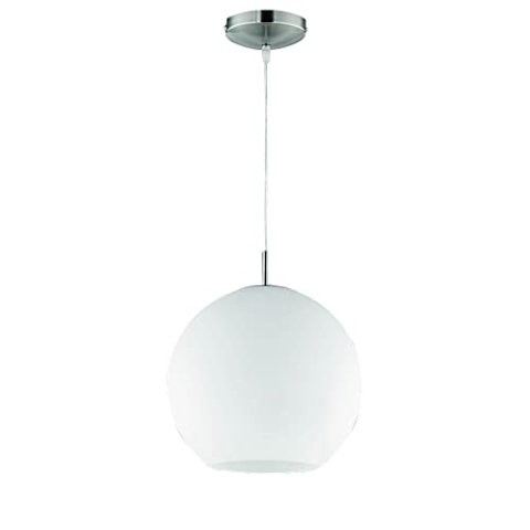 Reality Leuchten Pendelleuchte Pendellampe in nickel matt, Glas opal weiß, 1x E27 maximal 60 W ohne Leuchmittel, Durchmesser 30 cm, Anhängung maximal 150 cm R30153007