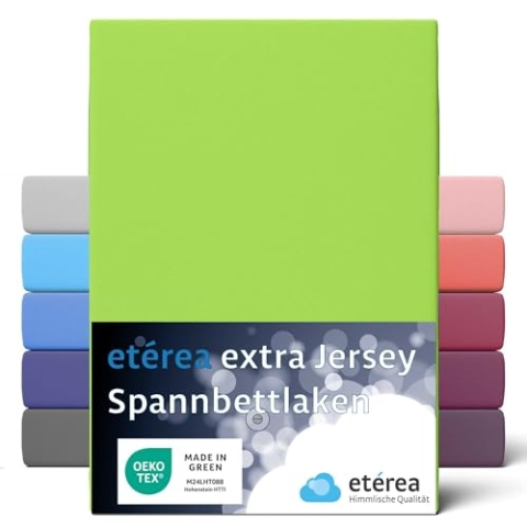 etérea Extra Jersey Spannbettlaken 240x220cm Apfelgrün bis 35 cm Höhe - 100% Baumwolle Spannbetttuch Oekotex - Bed Sheets Leintuch Bettbezug für Boxspringbetten Bettlaken 240x220 cm Grün