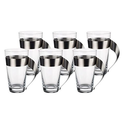 Villeroy & Boch - NewWave Latte Macchiato-Glas, 500 ml, 6er Set, 15 cm, trendiges Design, Kristallglas, Edelstahl, spülmaschinengeeignet