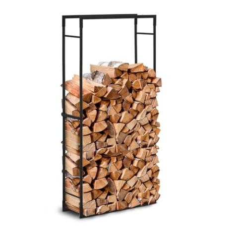 hillvert HI-FWR-008 Kaminholzregal für bis zu 35 kg Holz 60 x 25 x 150 cm Stahl schwarz beschichtet Brennholzregal Kaminholzständer Feuerholzregal Kamin Holzlager