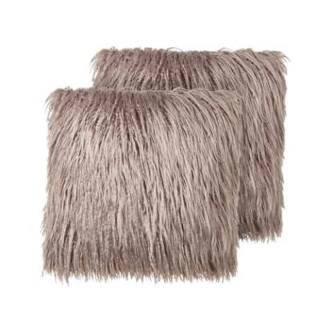 Beliani Dekokissen 2er Set Kunstfell beige 45 x 45 cm quadratisch flauschig Corokia