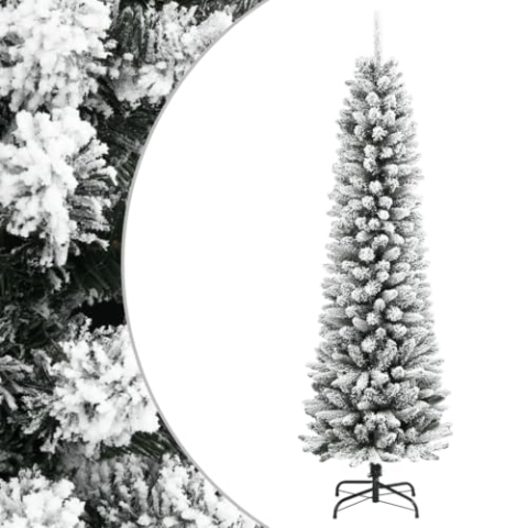 vidaXL Künstlicher Weihnachtsbaum Schlank mit Schnee 240 cm PVC & PE, künstlicher Weihnachtsbaum, Weihnachtsdekoration, Weihnachtsschmuck