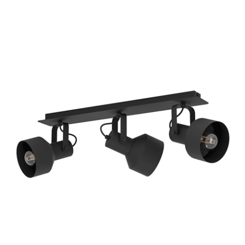 EGLO Deckenlampe Casibare, 3 flammige Deckenleuchte, Deckenstrahler aus Metall, Wohnzimmerlampe in Schwarz, Schlafzimmerlampe, Spots mit E27 Fassung