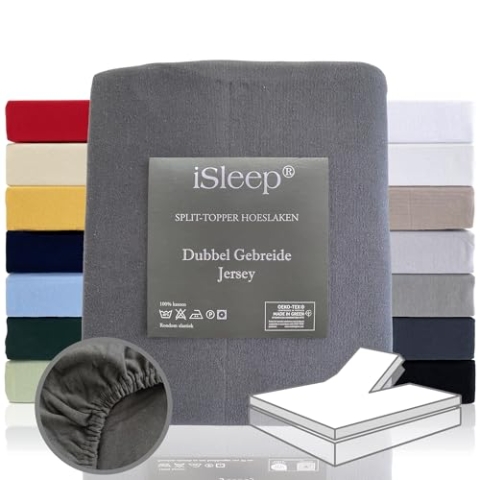 iSleep Split Topper Spannbettlaken Doppelpack Jersey Combed Yarn 100% Baumwolle (Anthrazit, 180x200/210 cm)