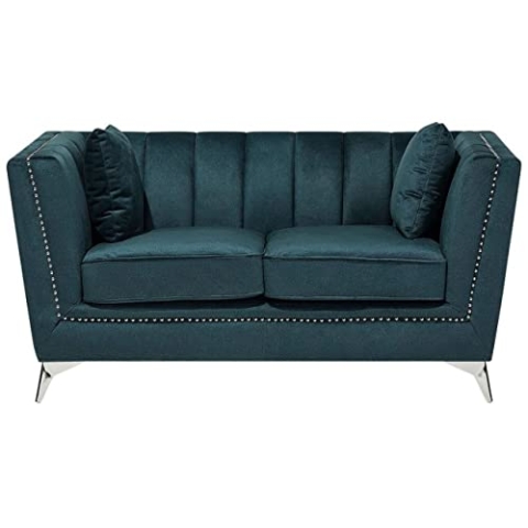 Beliani Sofa aus Samtstoff Blau-Grün 2-Sitzer modernes Wohnzimmer-Sofa Gaula