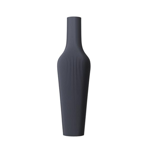 SLIMPRINT Vase Groove, Grau, 17,3 x 60 cm, Schmale Vase mit Streifenmotiv für Trockenblumen und Pampas Grass, Recycelter Biokunststoff